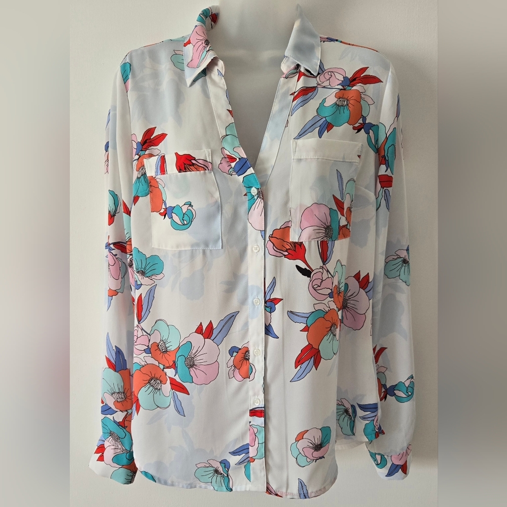 Candies Long/Rolltab Sleeve Top Button Down Sz Small Floral Euc